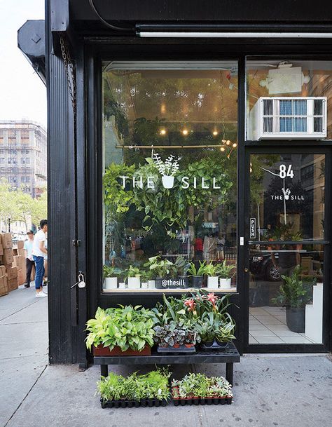 Manhattan plant and planter store The Sill's storefront. Signage Cafe, Boutique Store Front, Storefront Signage, Flower Shop Interiors, Plants Photo, Cafe Window, Window Signage, Flower Shop Design, Make People Happy