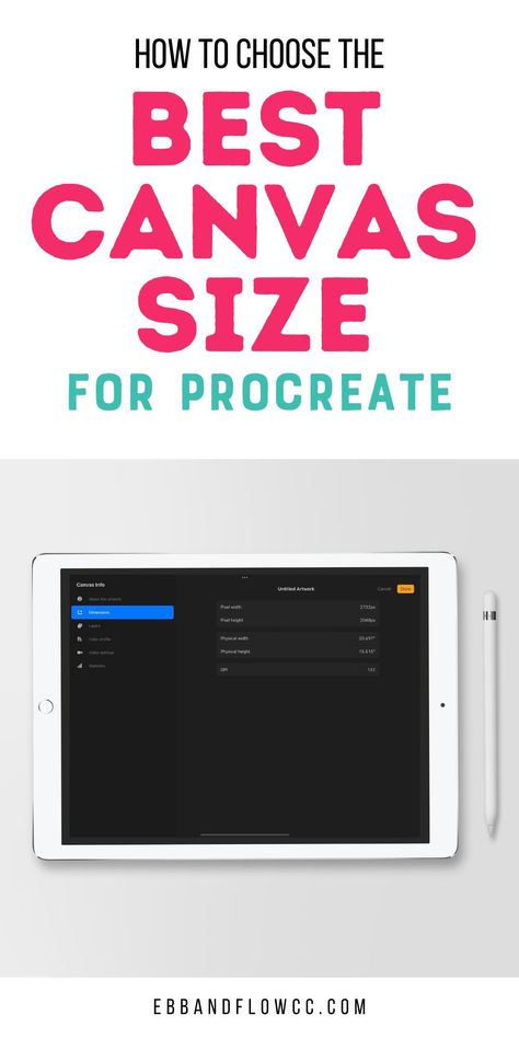 Choose the perfect Procreate canvas size every time with these simple tips. No need to worry about pixelated art! Procreate Canvas Settings, Canvas Sizes Digital Art, Procreate Canvas Size Guide, Procreate 101, Procreate Canvas, Procreate Projects, Procreate Tools, Pixelated Art, Wallpaper Canvas