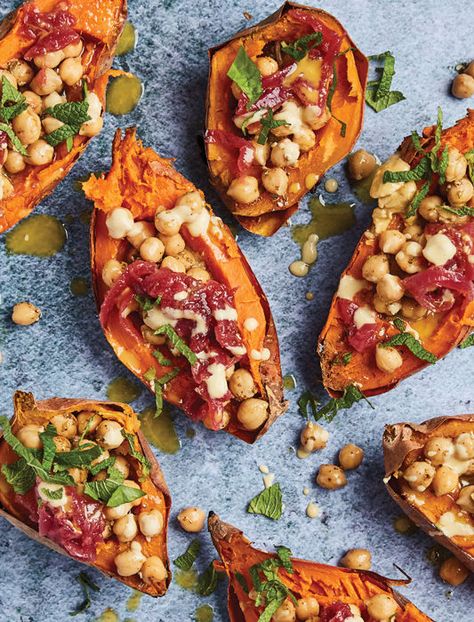 Middle Eastern Sweet Potato, Calorie Meals, Pickled Red Onions, Butter Beans, Toasted Pecans, Arabic Food, Meatless Meals, Low Calorie Recipes, Sweet Potatoes