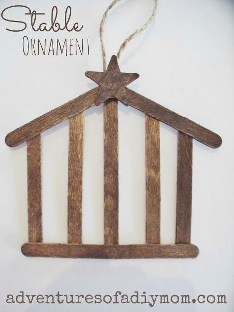 THIS.IS. SO. CUTE!!Adventures of a DIY Mom - How to Make a Stable Ornament {12 Days of CHRISTmas Ornaments} Popsicle Stick Christmas Crafts, Games Outdoor, Fun List, Water Games, Backyard Games, Preschool Christmas, Camping Games, Obstacle Course, Sunday School Crafts