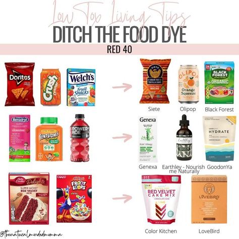 Snacks Without Red Dye, No Food Dye Foods, No Artificial Dye Foods, Foods With No Red Dye, Foods Without Dyes, Going Dye Free Food, No Red Dye Foods, Red 40 Foods, Red Food Dye Alternatives