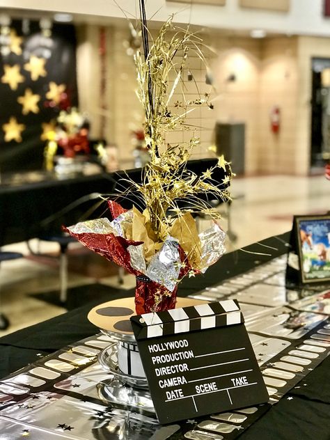 Movie Theme Centerpieces, Movie Table Decorations, Movie Theater Theme, Movie Clapper, Graduation Dance, Cheering Crowd, Hoco 2023, Movie Theme Birthday Party, Auction Themes