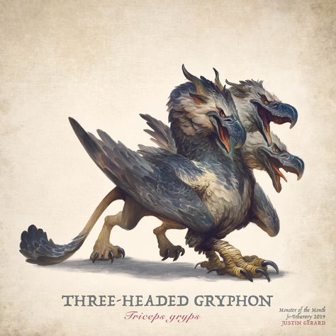 ArtStation - The Three-Headed Gryphon, Justin Gerard Justin Gerard, Rpg Horror, Dragon Dance, Rpg Dice, Fantasy Beasts, Geek Art, Dungeons And Dragons Homebrew, Fantasy Monster, Monster Design