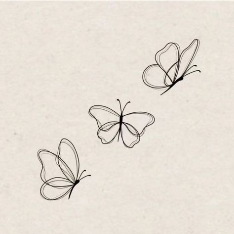 Tattoo Idea Butterfly, 3 Butterflies Tattoo, Butterfly Line Tattoo, Butterfly Fine Line Tattoo, Fineline Butterfly Tattoo, Dainty Butterfly Tattoo, Fine Line Butterfly, Line Art Butterfly, Butterfly Line Drawing