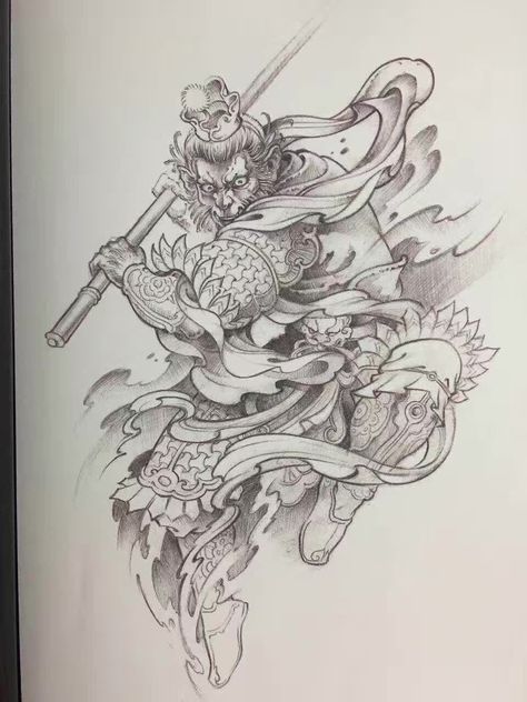 Chinese Warrior Tattoo, King Drawing, Monkey Tattoos, Tattoo Pictures, Chinese Warrior, King Tattoos, Chinese Tattoo, Irezumi Tattoos, Geniale Tattoos