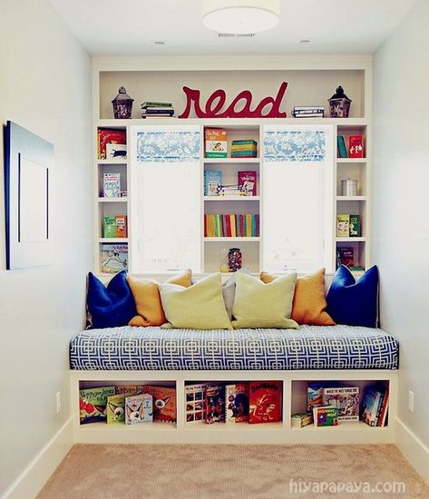 window seat storage ideas for kids reading area Childrens Reading Nook, Reading Nook Kids, House Of Turquoise, Toy Rooms, Cozy Reading Nook, Reading Room, Book Shelf, Book Nooks, Window Seat