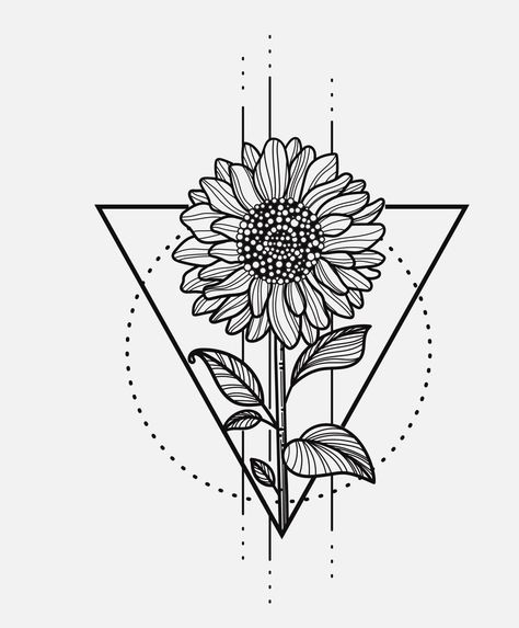 Fine Line Sunflower, Triangle Drawing, Tattoos Simple, Lady Bug Tattoo, Bug Tattoo, Sunflower Drawing, Stylish Tattoo, Triangle Tattoos, Triangle Background