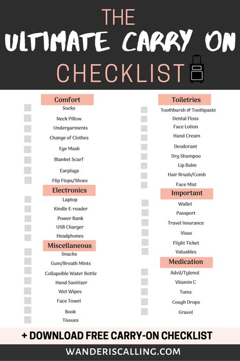 Carry On Checklist, Holiday Packing List, International Travel Checklist, Carry On Bags, Trip Checklist, Holiday Packing Lists, Printable Packing List, Travel Packing Checklist, Dental Floss Picks