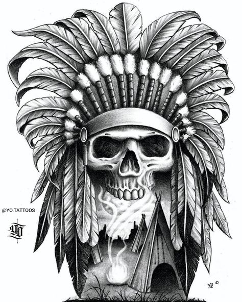 Yo black&grey Tattoo artist on Instagram: “Native American skull 💀☠ Pencil on paper . #nativeskull #nativeamericanskull #hustler #nativeamerican #skull #tattoodesign #blackandgrey…” Navajo Tattoo, Tattoo Crane, Indian Skull Tattoos, Headdress Tattoo, Indian Skull, Kunst Tattoos, Indian Headdress, Indian Tattoo, American Tattoos