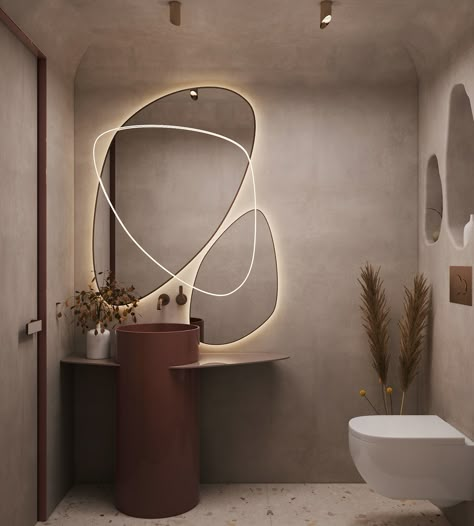 small wc / cafe toilet on Behance Mirror For Toilet, Small Toilet Interior Design, Wc Mirror Ideas, Wc Modern Design, Toilet Mirror Ideas, Toilet Mirror Design, Mirror In Toilet, Small Wc Design Toilet Room, Modern Wc Design