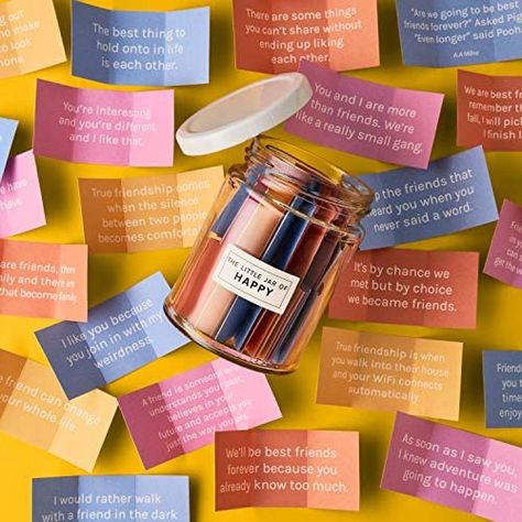 365 Notes In A Jar Messages, Happy Friendship Quotes, Message Jar, 365 Jar, Jar Of Notes, Quote Jar, Message For Best Friend, Happy Jar, Hanging Craft Ideas