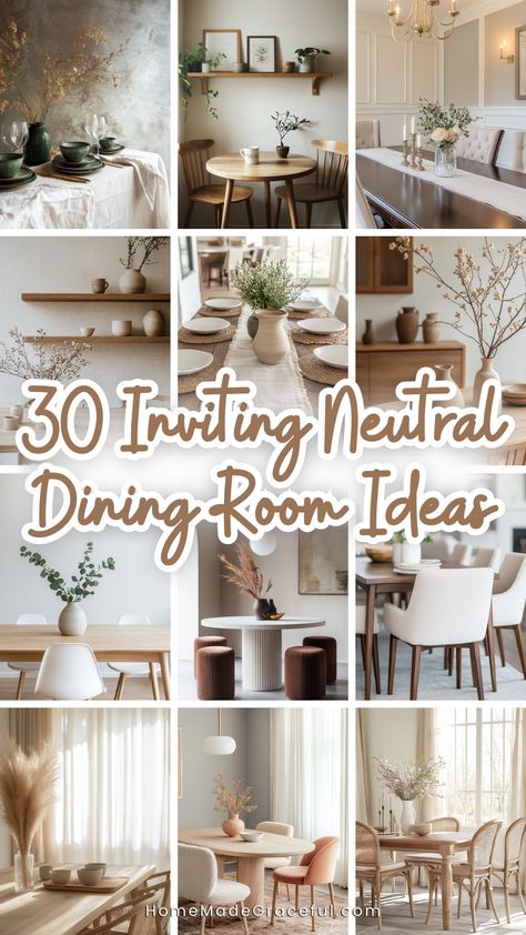 Transform your dining space into an inviting haven with these 30 stunning ideas! From warm earthy tones to minimalist and modern setups, these decor tips feature dark wood finishes, rustic farmhouse vibes, and elegant round tables. Explore how black accents and boho-inspired curtains can enhance your walls and create a small but formal dining area. Add organic textures with luxe tables and chairs for the ultimate cozy atmosphere. Dark Wood Table Dining, Bright And Airy Dining Room, Dining Room Inspiration Minimalist, Dining Room Tablescapes Everyday, Neutral Dining Table Decor, Small Transitional Dining Room, Cozy Dining Room Decor, Updated Dining Room Ideas, Dining Room Bead Board