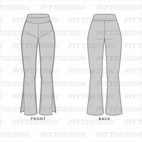 Ladies Split Hem Flared Pants Template Tech Pack by FittDesign. Technical Fitted Workout Bottoms, Clothing Templates Design, Sweat Pants Template, Leggings Flat Sketch, Tracksuit Template, Sweatpants Template, Pant Flat Sketch, Flared Sweatpants Mockup, Clothes Mockup Free