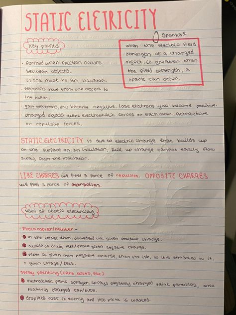 Grade 10 Physical Science Notes, Static Electricity Notes, Electricity Notes, Highschool Notes, Astronomy Notes, Gcse Physics Revision, Gcse Notes, Electricity Physics, School Revision