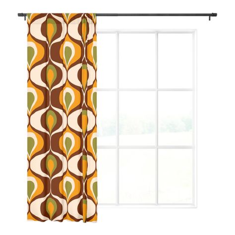 Single Blackout Curtain Retro 70s ogee ovals op-art pattern brown, orange 70s Curtains, Modern Sheer Curtains, District 9, Vintage Curtains, Motor Homes, Retro Mid Century Modern, Curtain Patterns, Blackout Curtain, Retro 70s