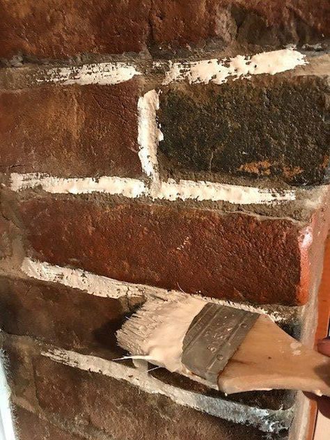 Change Your Brick to Farmhouse Style in a Day For Brick Wall, Lighten Brick Fireplace, Whitewashing Brick Fireplace, Rustic Fireplaces Farmhouse Style, Painted Brick Backsplash, Painting Bricks, Rustic Farmhouse Fireplace, Lime Wash Brick, Faux Brick Backsplash