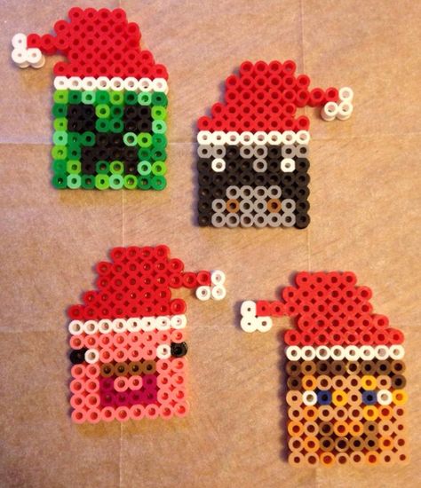 Minecraft Perler Bead Christmas Ornaments Cute Christmas Perler Beads, Fuse Bead Ornaments, Minecraft Melty Beads, Peeler Bead Christmas, Perler Beads Christmas Ornaments, Perler Christmas Ornaments, Christmas Melty Beads, Perler Beads Ornaments, Christmas Ornaments Perler Beads