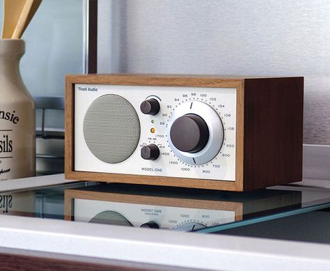 Modern Tivoli Audio Model One Radio delivers quality experience of a forgotten media. Nowadays, many of us prefer to listen to music streaming service, YouTube music, podcasts, or our own music collection. Kitchen Radio, Whole Home Audio, Tivoli Audio, Kitchen Top, Shortwave Radio, Audio Room, Stereo Headphones, Wooden Cabinets, Audio Accessories