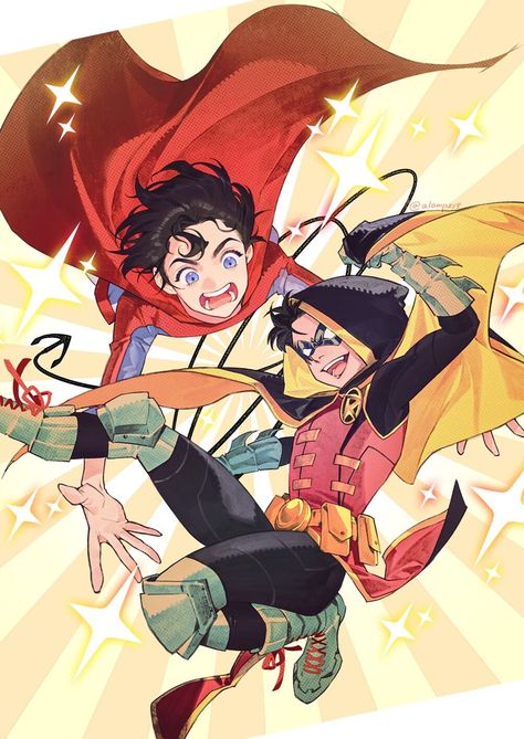 Damian And Jon, Superman Characters, Robin Comics, Timmy Turner, Univers Dc, Dc Comics Superheroes, Dc Comics Artwork, Damian Wayne, Batman Family