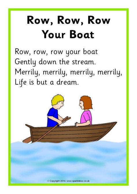 Row, Row, Row Your Boat Song Sheet (SB10945) - SparkleBox Baby Nursery Rhymes, Short Nursery Rhymes, Children Rhymes, Rhyming Preschool, Preschool Poems, Nursery Rhymes Poems, English Poems For Kids, Rhymes Lyrics, Nursery Rhymes Lyrics