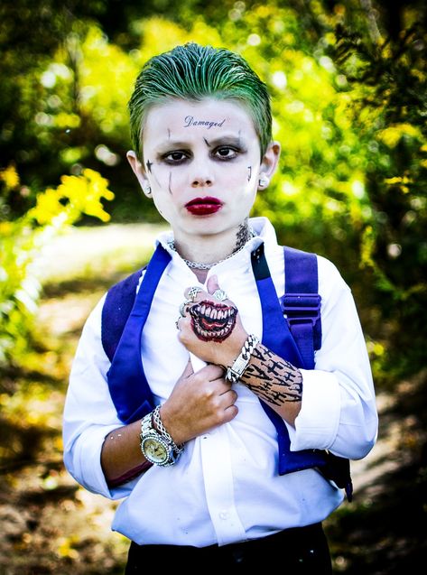 The Joker Halloween Costume Guys, Kids Joker Costume Boys, Diy Joker Costume Kids, Joker Costume Diy, Father Son Costumes, Kids Joker Costume, Diy Joker Costume, Funny Halloween Jokes, Joker Halloween Costume