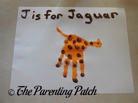 J Is for Jaguar Handprint Craft | Parenting Patch Finger Print Alphabet Book, G Is For Giraffe Handprint, Letter J Crafts, Make A Letter, Preschool Jungle, Handprint Calendar, August Art, J Craft, Print Alphabet