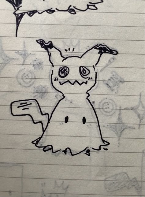 How To Draw Mimikyu, Mimikyu Drawing Easy, Mimikyu Sketch, Mimikyu Drawing, Ideas De Dibujos Aesthetic Faciles, Things To Draw In School, Silly Doodles Easy, Mimikyu Tattoo, Diy Stickers Ideas Draw