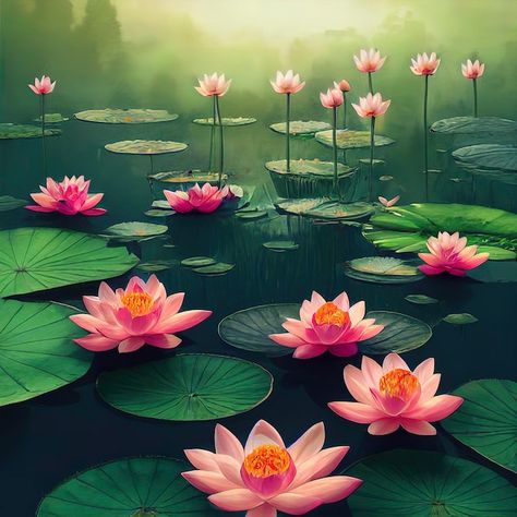 Lotus Background Decoration, Lotus Flower Wallpaper Backgrounds, Lotus Painting On Wall, Lotus Pond Illustration, Lotus On Water, Igloo Images, Lotus In Water, Lotus Flower Background, Lotus Pond Painting