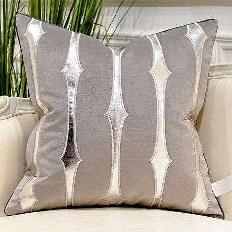 Amazon.com: Avigers 20 x 20 Inches Grey Silver Striped Cushion Case Luxury European Throw Pillow Cover Decorative Pillow for Couch Living Room Bedroom Car Modern Pillow Covers, Blue Cushion Covers, Embroidered Throw Pillows, Luxury Pillows, Striped Cushions, Modern Pillows, Blue Cushions, Pillow Collection, Luxury Sofa