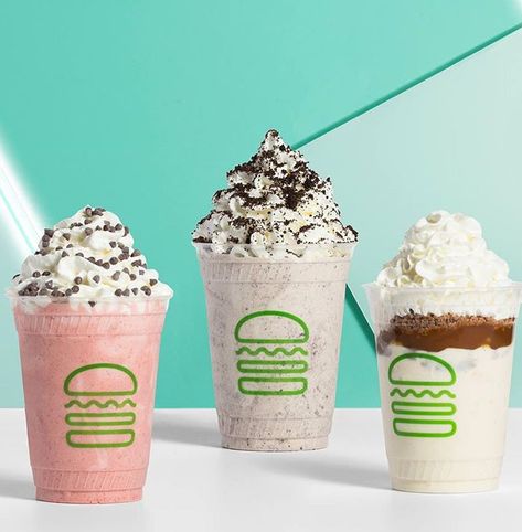 Shake Shack Milkshake, Chocolate Chip Mint, Belgian Fries, Red Velvet Chocolate, Food Franchise, Fast Food Logos, Franchise Food, Fast Food Items, Cookies Cream