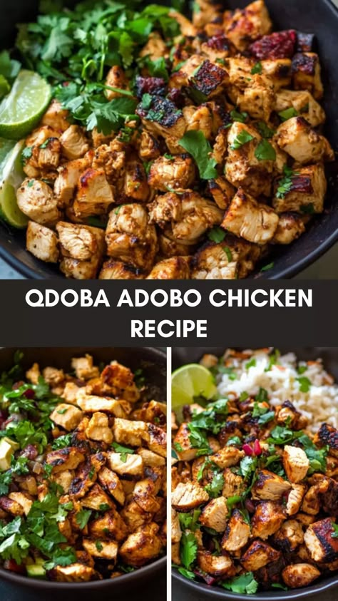 Make Qdoba’s flavorful Adobo Chicken at home with this recipe, featuring tender chicken marinated in smoky, spiced adobo sauce for a perfect meal. Qdoba Chicken Recipe Copycat, Adobo Seasoning Chicken, Qdoba Adobo Chicken Recipe, Qdoba Chicken Recipe, Qdoba Chicken, Adobo Chicken Recipe, Adobo Marinade, Chicken Adobo Recipe, Chicken Bulgogi