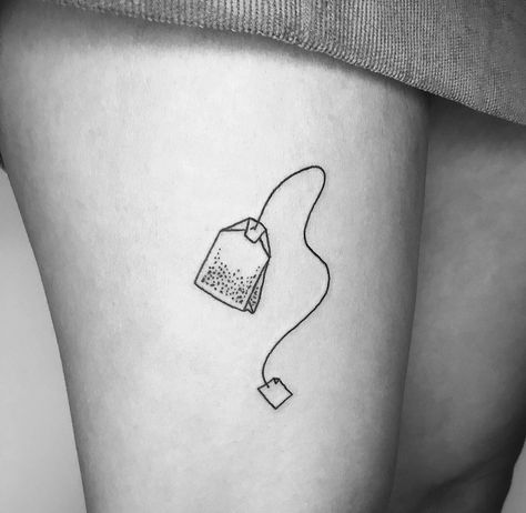 Tea Related Tattoos, Give And Take Tattoo, Cute Tea Tattoo, Bakers Tattoo Ideas, Tea Cup With Tea Bag Tattoo, Single Line Teacup Tattoo, Tiny Teapot Tattoo, Boba Tattoo, Tea Tattoo Ideas