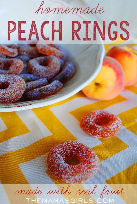 Homemade Peach Rings with Real Fruit - Ummm.... someone pinch me! Peach Ring Recipe, Fruits Juice, Peach Recipes, Candy Recipes Homemade, Real Fruit, Agar Agar, Peach Recipe, Homemade Candies, Homemade Snacks