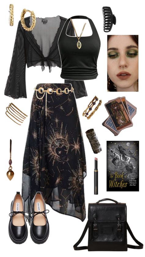 Witch Aesthetic Outfit, Witch's Familiar, Witchy Outfits, Hippie Goth, Ideas For Nails, Whimsy Goth, Witch Fashion, Witchy Fashion, Witch Outfit