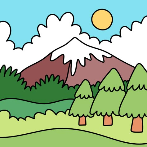 Mountain free icon Mountain Drawing With Color, Mountain Cartoon Drawing, Mountain Clip Art, Mountain Drawings, Kids Drawing Projects, Mountain Cartoon, Cartoon Landscape, Zoo Animal Coloring Pages, Diy Stained Glass Window