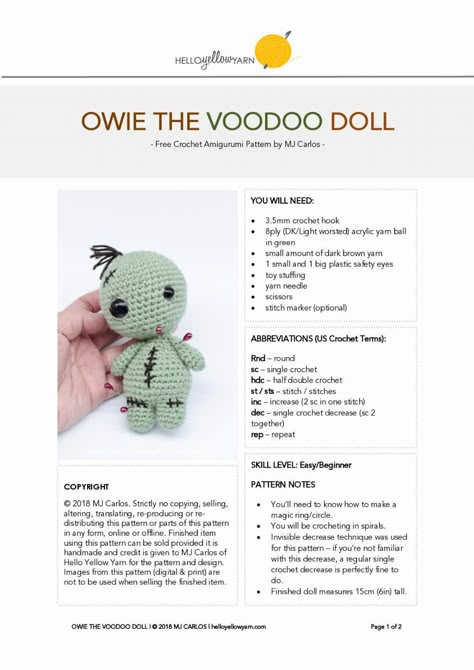 OWIE THE VOODOO DOLL - Free Crochet Amigurumi Pattern Voodoo Amigurumi Free Pattern, Voodoo Bunny Crochet Pattern Free, Voodoo Doll Keychain Crochet Pattern Free, Free Voodoo Doll Sewing Patterns, Free Pdf Crochet Patterns English, Crochet Zombie Pattern Free, Halloween Crochet Plushies Free Pattern, Crochet Horror Free Pattern, Halloween Crochet Ideas Free