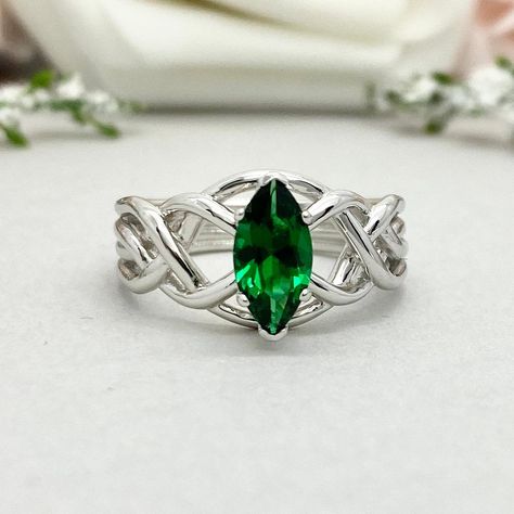 Celtic Emerald Ring, Marvel Jewelry, Crown Engagement Ring, Marquise Cut Rings, Celtic Ring, Love Knot Ring, Celtic Wedding Rings, Sterling Silver Wedding Band, Sterling Silver Wedding Rings