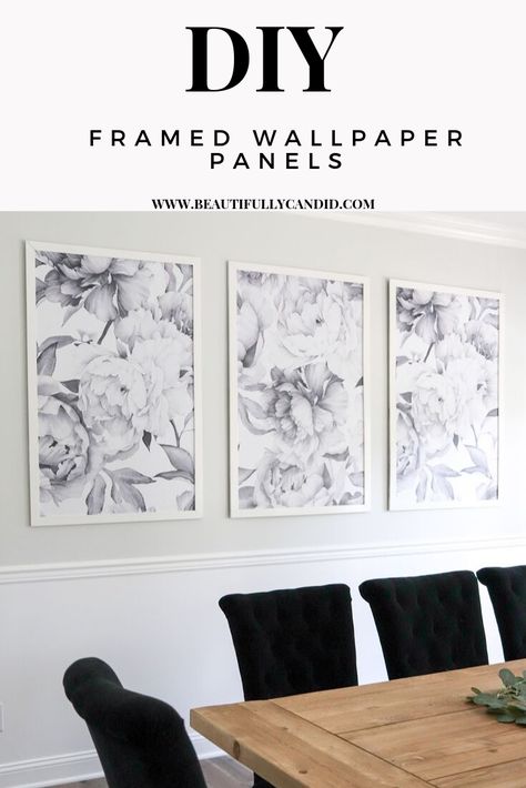 Framed Wallpaper Panels | Are you looking for that certain piece of decor to finish off a room in your home? I'm sharing how I tackled a DIY project and created these framed wallpaper art. What I love about this framed wallpaper art, is that you are in control of customizing it. From their size, how many panels to add, the pattern and colors, to whatever is best for your project. This inspirational DIY article will be a starting point for you to get your idea going. #decorinsporation #wallpaper Framed Wallpaper Panels Diy, Diy Framed Wallpaper, Framed Wallpaper Panels, Painting Trim White, I Need A Drink, Picture Frame Hangers, Diy Wand, Peony Wallpaper, Wallpaper Project