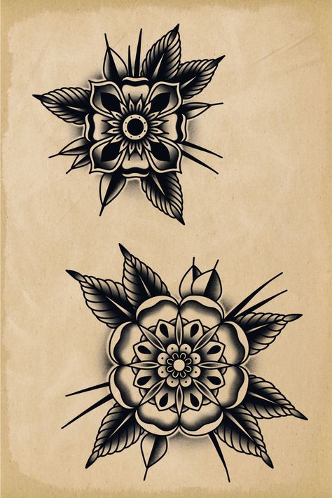 Traditional Flower Mandala Tattoo, American Traditional Mandala Tattoo, American Traditional Flower Tattoo Black, Traditional Flower Tattoo Black, American Traditional Mandala, Old School Mandala Tattoo, Traditional Tattoo Mandala, Traditional Lotus Tattoo, Elbow Tattoo Traditional