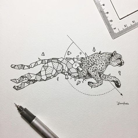 Geometric Beasts | Cheetah Cheetah Tattoo, Geometric Animal Tattoo, Jaguar Tattoo, Leopard Tattoos, Petit Tattoo, Kunst Tattoos, Kerby Rosanes, Geometry Tattoo, Geometric Drawing