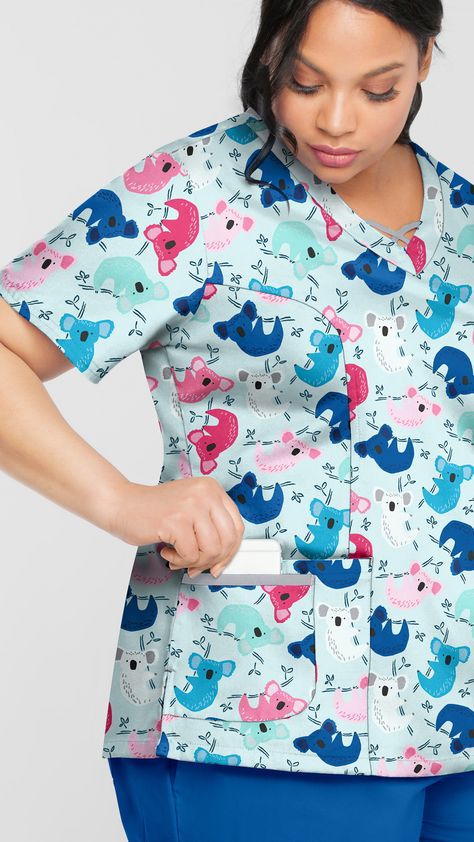 Blue Crane, Uniform Advantage, Scrub Jackets, Turquoise Print, Nurse Uniform, Womens Scrubs, Medical Scrubs, Shirt Dresses, Scrub Tops