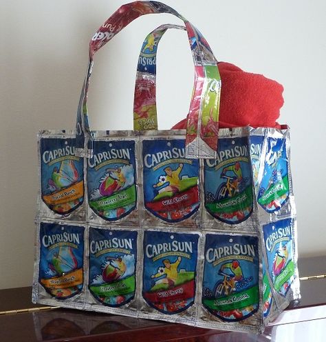 capri sun beach bag One Mans Trash, Can Upcycle, Sun Crafts, Juice Pouch, Pouch Craft, E Craft, Pouch Bags, Capri Sun, How To Make Purses