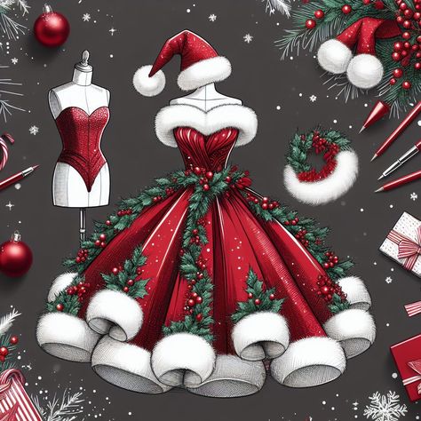 Christmas Runway Fashion, Pfp Outfit, Diy Runway, Dresses Sketches, Shein Shopping, Unique Dress Design, Cute Painting, Christmas Video, Dress Photography