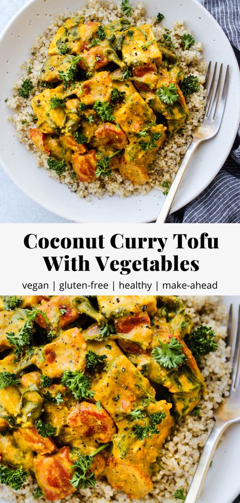 Coconut Curry Tofu With Vegetables | Walder Wellness, Dietitian (RD) Coconut Tofu Stir Fry, Easy Vegetarian Tofu Recipes, Coconut Curry Meal Prep, Curried Tofu Recipes, Healthy Tofu Curry, Easy Tofu Curry Recipes, Tofu Curry Indian, Coconut Curry Tofu Recipes, Tofu Vegetable Curry