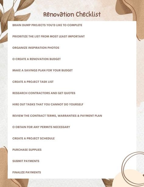 'Renovation Checklist Template' Part of Home Renovation Planner Bundle PDF Home Renovation Planner, Renovation Checklist, Moving Timeline, Renovation Planner, Simplify Your Home, Need Attention, Renovation Budget, Organization Inspiration, Checklist Template