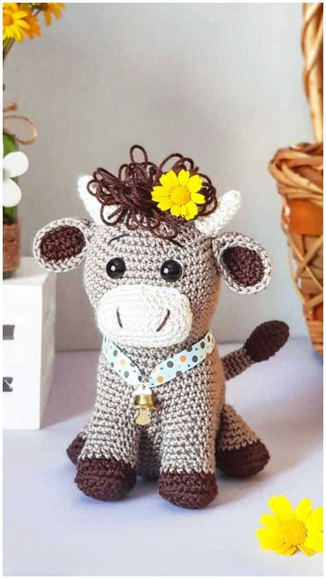 Amigurumi Cute Bull Free Pattern Bull Crochet, Amigurumi Bull, Crochet Bull, Crochet Amigurumi Patterns, Free Crochet Amigurumi, Garter Stitch Knitting, Step By Step Crochet, Amigurumi Elephant, Crochet Amigurumi Free