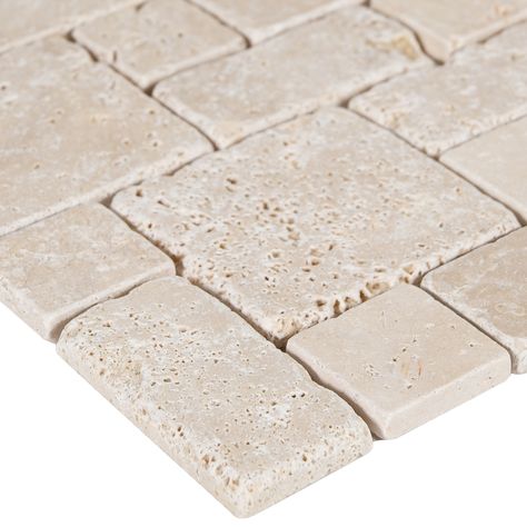 Satori Ivory Versailles 12-in x 12-in Honed Natural Stone Travertine Versailles Floor and Wall Tile (1.001-sq. ft/ Piece) Lowes.com Travertine Floors Bathroom, Travertine Tile Backsplash, Stone Mosaic Floor, Travertine Floor Tile, Travertine Bathroom, Travertine Mosaic Tiles, Travertine Backsplash, Natural Stone Mosaic, Coastal Architecture