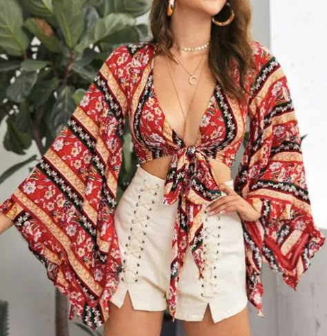 Boho Chic Outfits, Fashion Attire, Teen Fashion Outfits, Ruffle Trim, Look Fashion, Boho Outfits, Classy Outfits, Chic Outfits, Blouse Designs