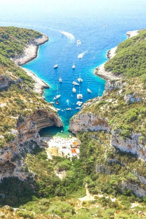 Stiniva Beach, one of the best beaches in Croatia Beaches In Europe, Best Beaches In Europe, European Travel Tips, Plitvice Lakes National Park, Eastern Europe Travel, Europe Itineraries, Croatia Travel, European Vacation, Road Trip Planning