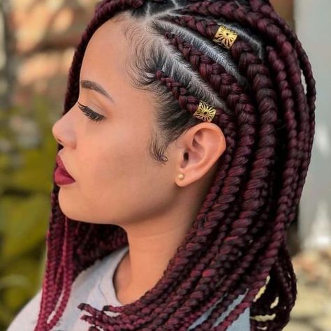 Burgundy Box Braids, Best Braid Styles, Side Cornrows, Bob Braids Hairstyles, Protective Hairstyles For Natural Hair, Single Braids, Bob Braids, African Hair Braiding Styles, Hair Twist Styles